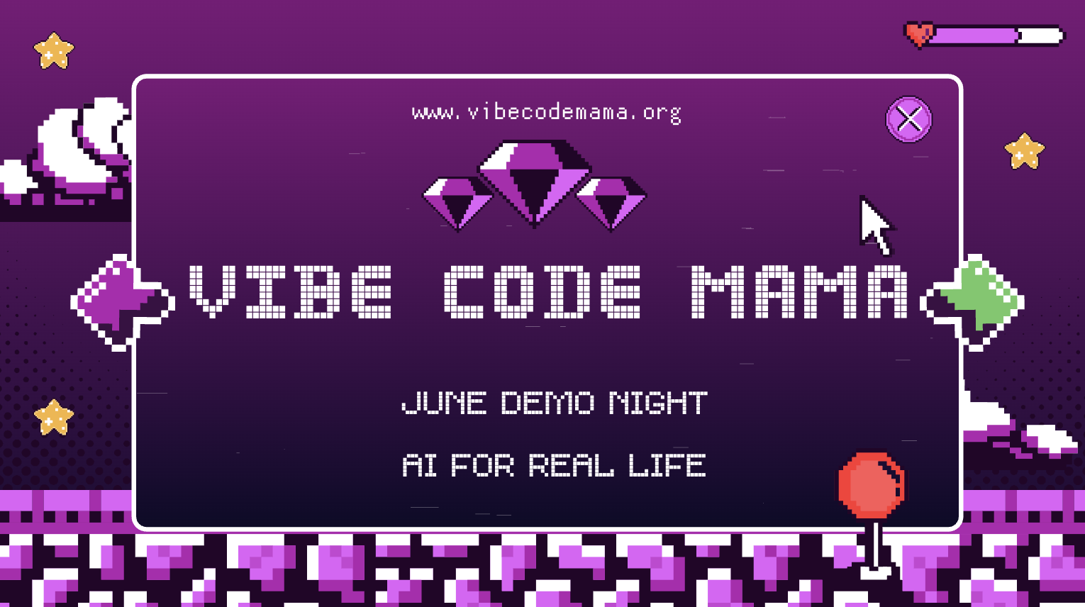 Vibe Code Mama pixel-style Demo Night artwork